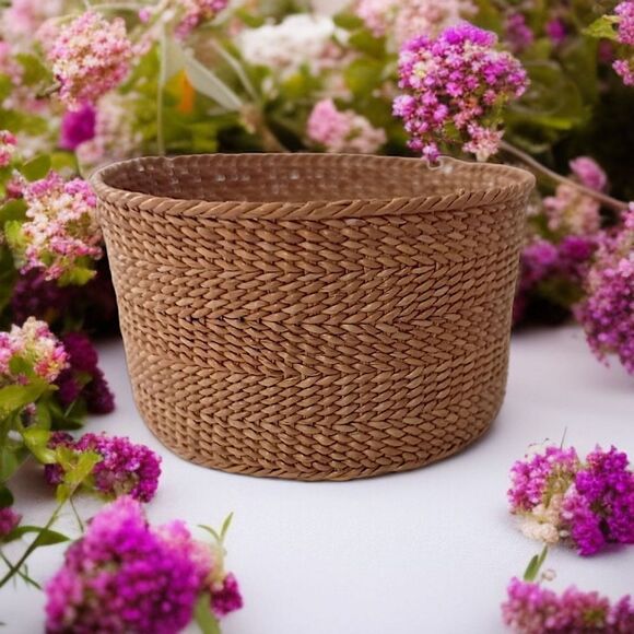 Vintage MINI Sweet Grass Basket Finely Woven Round Trinkets Bohemian Natural - Picture 12 of 15